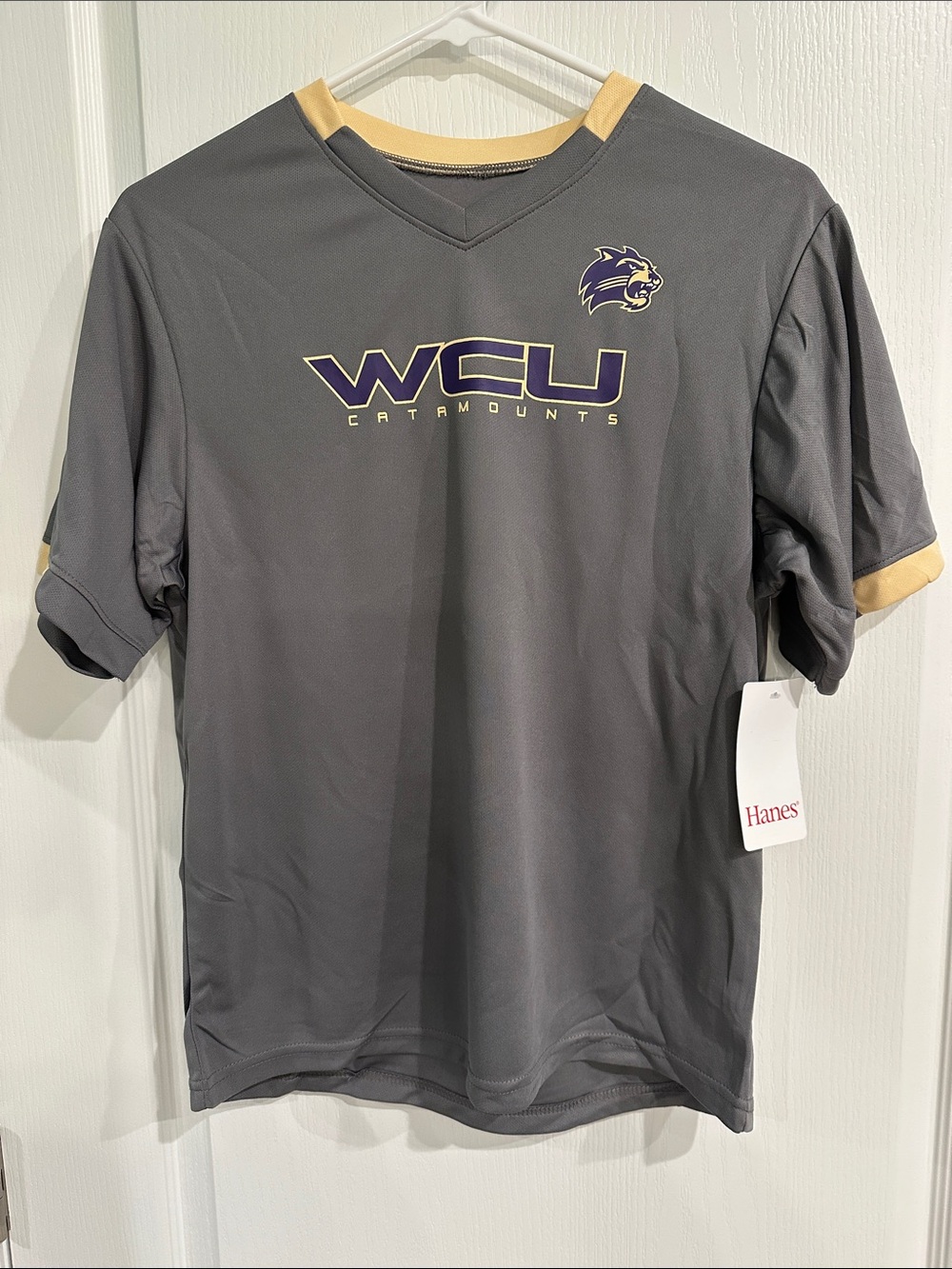 Hanes Gray WCU Catamounts Short-Sleeve Athletic Tee with Gold Trim